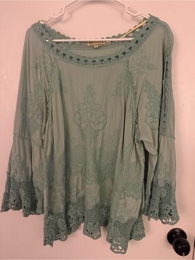 Democracy Sage Green Crochet-Trim Tunic